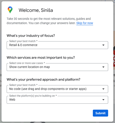 Ustvarite-nastavite-racun-Google-Maps-Platform-Welcome-Submite