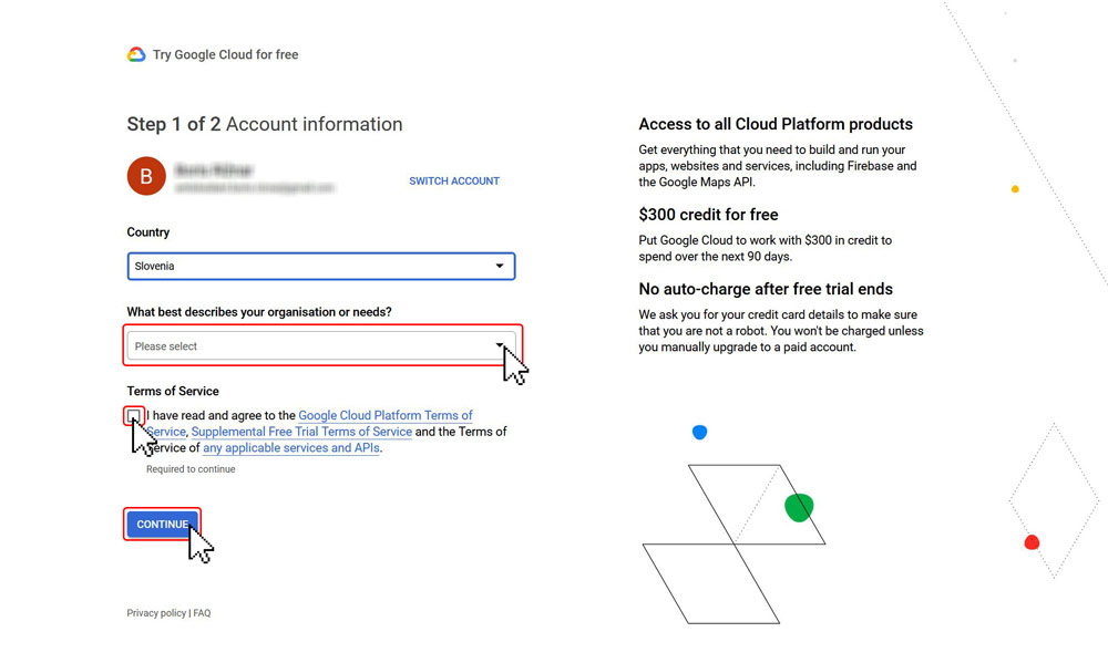 Vpis v Google platform.